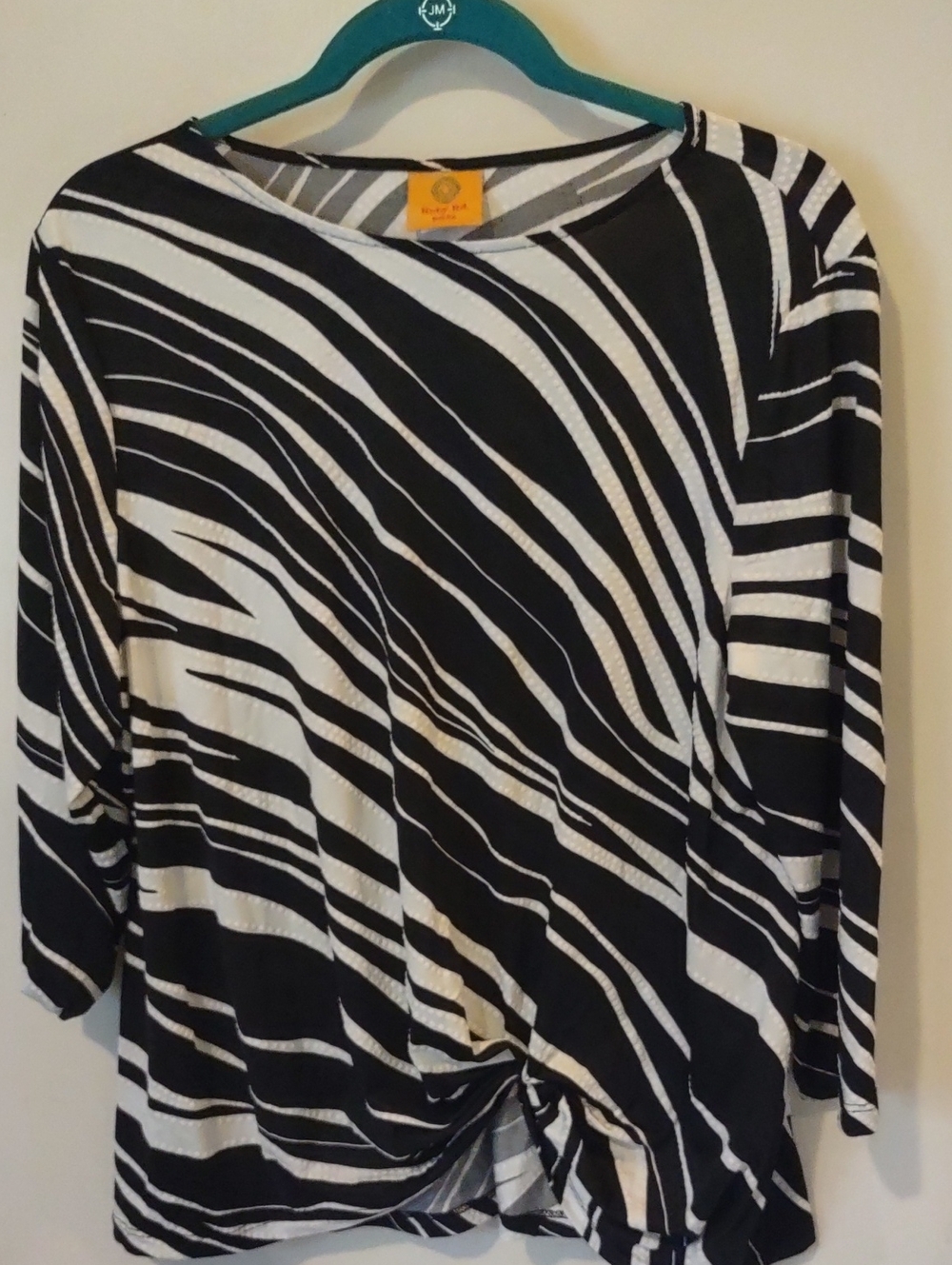 Ruby Rd. Black & White Zebra-Stripe Long Sleeve Top with Front Knot